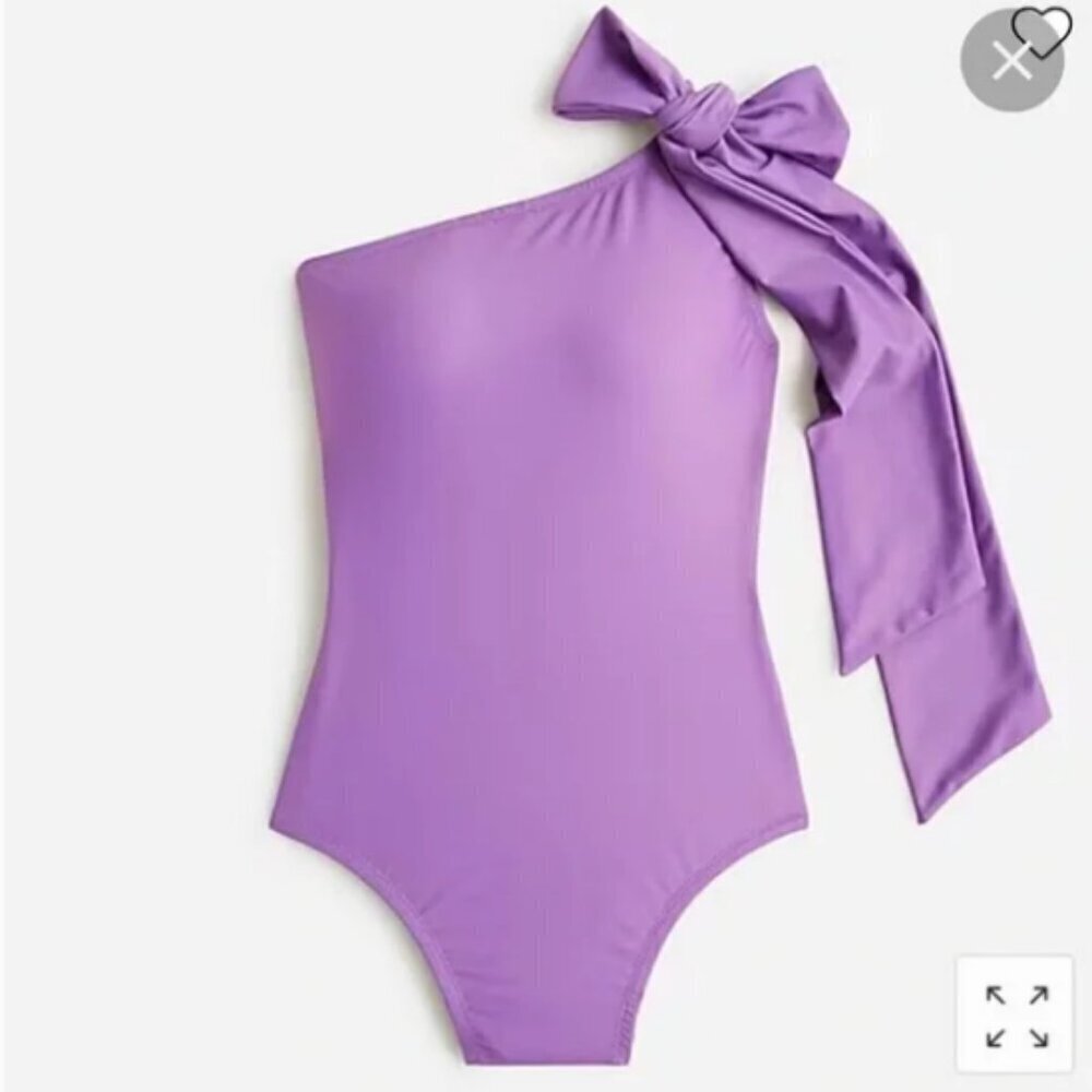 NWT J. Crew Asymmetrical Bow Purple One Shoulder One Piece Swimsuit Size 22